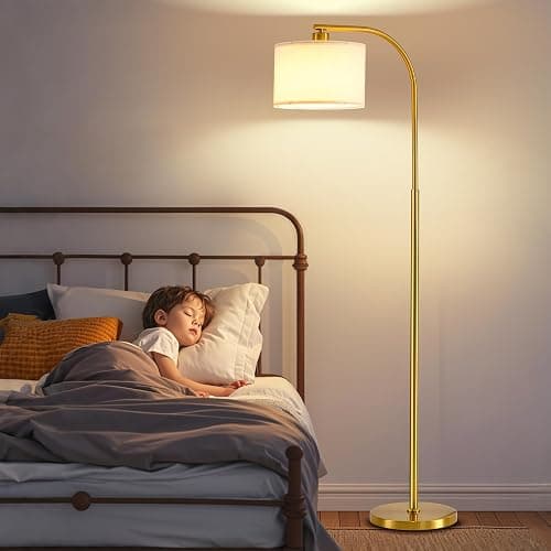 KQW Tall Floor Lamp for Living Room,65'' Modern Standing Lamps with 9W LED Bulb,Elegant Floor Light with Fabric Shade,Gold Tall Lamp for Bedroom Office Study Room Corner Dining Room thumbnail 4
