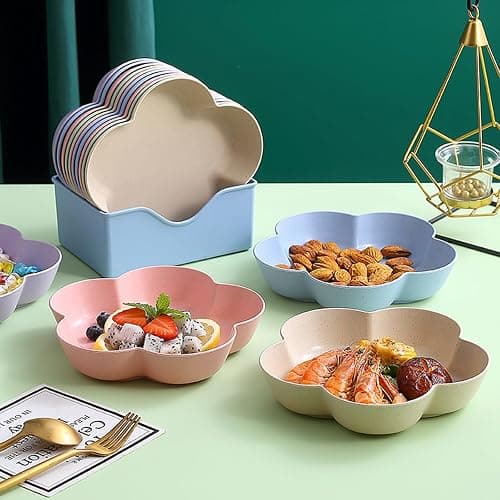 Wumuzai 5 Pack Small Dessert Bowls 21oz, 7 Inch Wheat Straw Snack Appetizer Plates, Pinch Prep Bowls for Cooking, Seasoning Spice Dipping Bowls Dishes, Reusable Cake Plates for Party BBQ (Purple) thumbnail 4