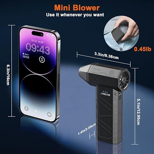 JVSCAM X3 Compressed Air Duster - Electric Air Duster with Brushless Motor,3 Gear Adjustable - mini Snow Blower- Rechargeable Air Duster for PC, Keyboard, Car,Outdoors,Home,Snow and Leaves Clearing thumbnail 2