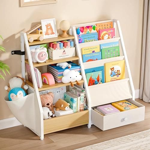 HAVLOTII Kids Bookshelf and Toy Storage - Book Shelf for Kids Rooms, Toddler Bookshelf Baby Bookcase for Nursery, Montessori Toy Organizer, Burlywood - Image 1