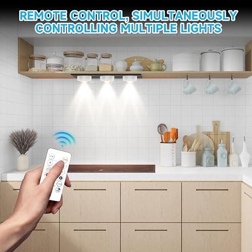 Lilampts LED Puck Lights with Remote Control, Wireless Under Cabinet Lighting,Color Changing Lights with Dimmer and Timer, AAA Battery Operated Powered Push Night Lights (3 Pack Black) thumbnail 2