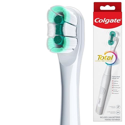 Colgate Total Adult Battery Powered Electric Toothbrush, White, Soft | Includes 2 AAA Batteries, Built-In 2 Minute Timer, 2 Brushing Modes, Powers Away Bacteria, Soft High-Density Bristles - Image 1