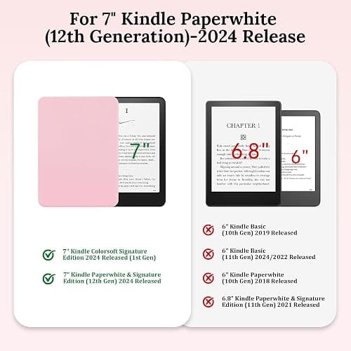 Vane Oak Magnetic Rotating Stand Case for 7'' Kindle Paperwhite & Colorsoft | Magnetic Detachable, Adjustable Stand, Auto Wake/Sleep, Clear PC Case, Soft TPU Edge, Hand Strap, Anti-Slip Grooves, Pink thumbnail 2