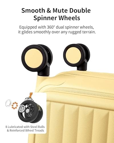 aji Expandable Top Open 26 Inch Checked Luggage with Spinner Wheels, Large Suitcase with TSA Lock, Hardside Travel Luggage Suitcases for Men Women, for 24+Days Travel, Cheese Yellow thumbnail 8