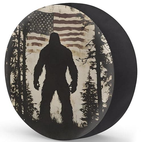 Spare Tire Cover for RV Trailer,American Flag Bigfoot Waterproof Sun Leather Wheel Cover,Camper Spare Tire Covers Fit for Jeep Travel Trailer SUV Truck Accessories (17 in for Diameter 31” - 33”),F-1 thumbnail 2