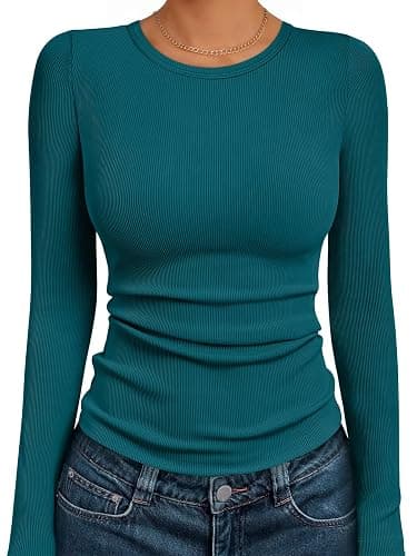 AUTOMET Long Sleeve Shirts Blouses Fall Fashion Ribbed Basic Tops Winter Clothes - Image 1
