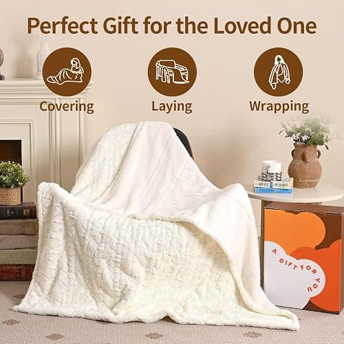 Bearhug Heated Throw Blanket, 50"×60" Electric Throw, White Flower Patterns Faux Fur & Warm Sherpa, 4h Auto-Off Timer & 6 Heating Levels, ETL Certified, Machine Washable, Gift Box thumbnail 6