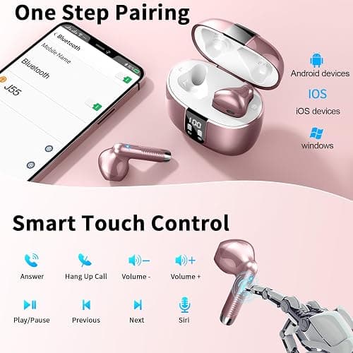 Wireless Earbuds, Bluetooth 5.4 Headphones NEW Wireless Headphones with 4 ENC Mic, 56H Bluetooth Earphones in Ear Noise Cancelling Deep Bass, Mini Ear Buds Bluetooth Earbuds IP7 Waterproof LED Display thumbnail 6
