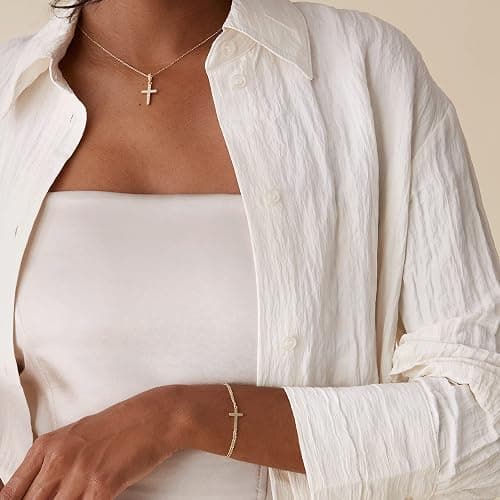 PAVOI 14K Gold Plated Sideways Cross Bracelet for Women | Religious Cubic Zirconia Station Bracelet | Confirmation Gift thumbnail 3
