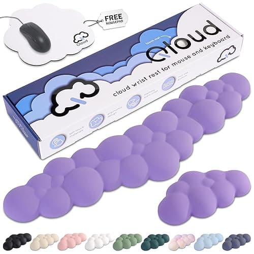 Create-ables Qloud Cloud Wrist Rest Keyboard Wrist Rest for Computer Keyboard Pad, Cloud Keyboard Wrist Rest, Wrist Pad for Keyboard, Memory Foam, Non Slip Base, Comes with Mouse Pad - Lilac Purple - 08 Lilac Purple