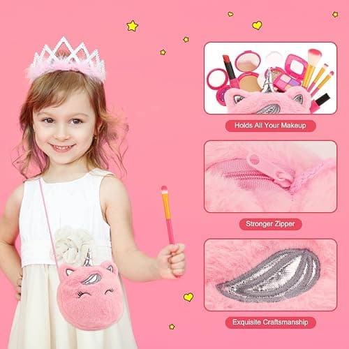 Kids Pretend Makeup Sets for Girls, Princess Toys for 3 4 5 Year Old Gifts | Role Play Toddler Toys for 3 4 5 6 7 8, Fake Make Up Set Unicorn Birthday Gifts for Little Girls, Kids Purse for Children thumbnail 4