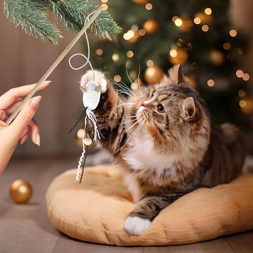 NOWFRESH Cat Wand Toy Set, 2 PCS Interactive Cat Teaser Wands with Cute Bee & Mouse Designs, Equipped with Bells and Streamers to Captivate Your Cat’s Attention thumbnail 6