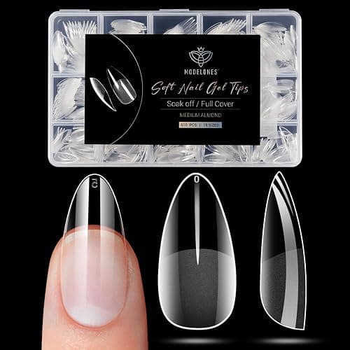 Modelones Nageltips 510 Stück- Full Cover Nail Tips Set,Gel Tips Set, Pre-Buff PMMA Harz Nagelspitzen, Künstliche Nägel Zum Aufkleben Nail Art DIY, Medium Almond - Image 1