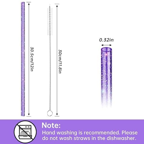 NiHome 12-Pack Glitter Plastic Straws Fit for Stanley 40 oz Tumbler, 12” | Assorted Color Reusable Glitter Drinking Straws Fit for Stanley Cup with Brushes, BPA-Free, with Laser-Induced Sparkle thumbnail 3