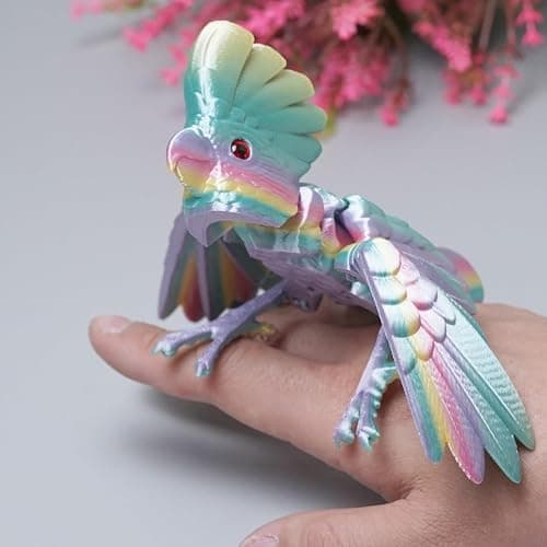 3D Printed Parrot,Flexible Realistic Articulated Animal Fidget Toys,Mystery Figurines Gifts for Easter,Executive Desk Funny Home Decor and Festival Collectible,Easter Basket Stuffers (Rainbow) thumbnail 3