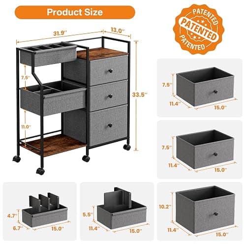 Modanais Baby Diaper Caddy Organizer Cart - 3 Tier Rolling Cart with Dividers and Drawers, Easy To Assemble, Mobile Utility Cart with Wheels for Nursery, Bedroom, Changing Table & Crib thumbnail 3