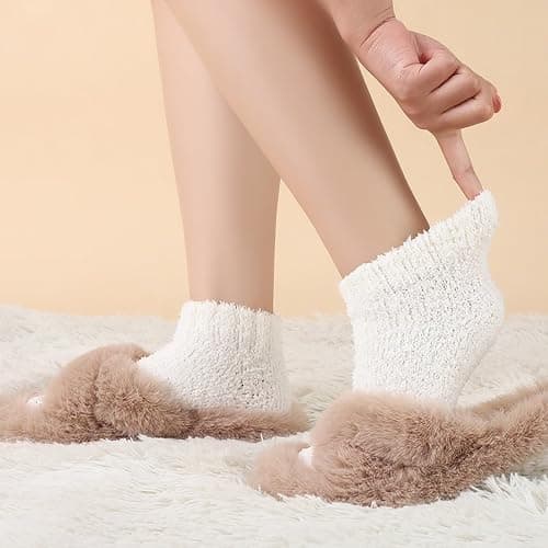 Candcamp 6 Pairs Slipper Fluffy Socks for Women,Low Cut Non Slip Soft Thermal Fuzzy Bed Slippers Socks with Anti-slip Grain for House Floor Bed thumbnail 6