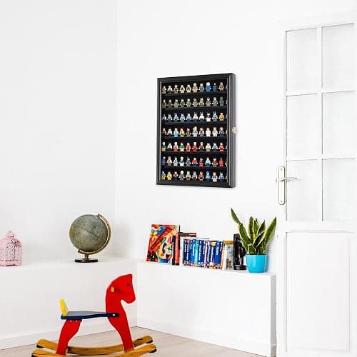 Minifigure Display Case - Building Block Toy Wall Cabinet Showcase for Small Miniature Collectibles Mini Brands Thimbles, Lockable UV Protection Door (Black Finish Frame) thumbnail 2