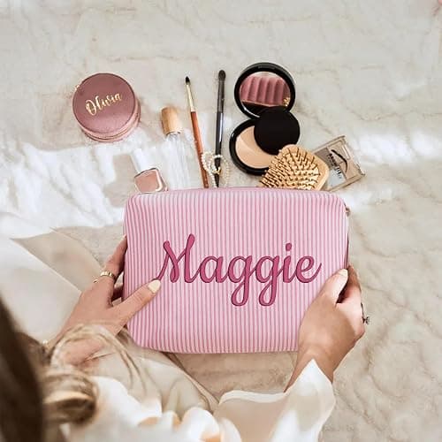 Personalized Embroidered Makeup Bag For Bridesmaid Gifts,Custom Small Travel Cosmetic Bag Toiletry Bag Wedding Gifts for Bridal Shower Makeup Pouch thumbnail 7