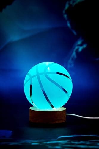 Basketball Crystal Ball Lamp,3.15 inch 3D K9 Crystal Ball Night Light with Wooden Base,Basketball Lamp Light, Gifts for Boys,16 Colors Change with Remote Control (K) thumbnail 8