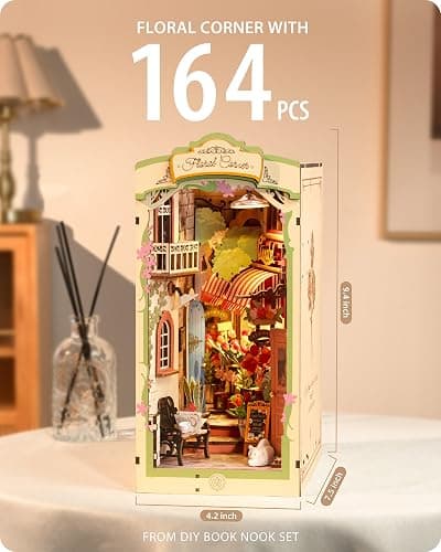 Wowood DIY Book Nook Floral Corner, 3D Puzzle Book Nook Kits for Adults, Decorative Book Nooks for Bookshelf Miniature Scenes, DIY Crafts/Gifts/Decorations for Teens (Floral Corner) thumbnail 2