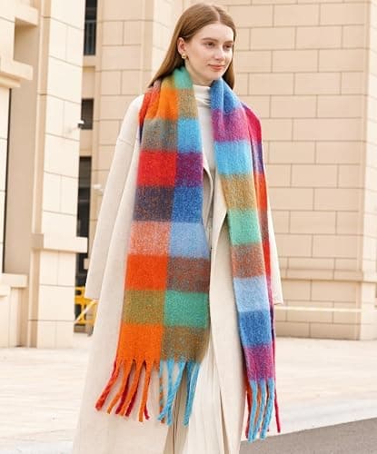 Wander Agio Winter Women Warm Scarf Long Shawl Large Scarves Cold Weather Thick Blanket Scarfs Colorful Plaid thumbnail 8