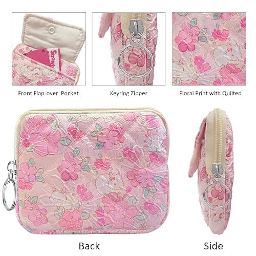 Modacarry Cotton Quilted Floral Coin Pouch with Cute Prints Zipper for Women Girls (FLOWER WHITE RABBIT) thumbnail 5
