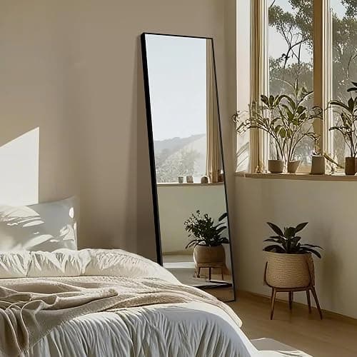 Delma Wall Full Length Mirror,Standing Mirror Full Body,Large Floor for Wall Door Bedroom Bathroom Living Room with Aluminium Frame(with Stand,56x15-Black) thumbnail 7