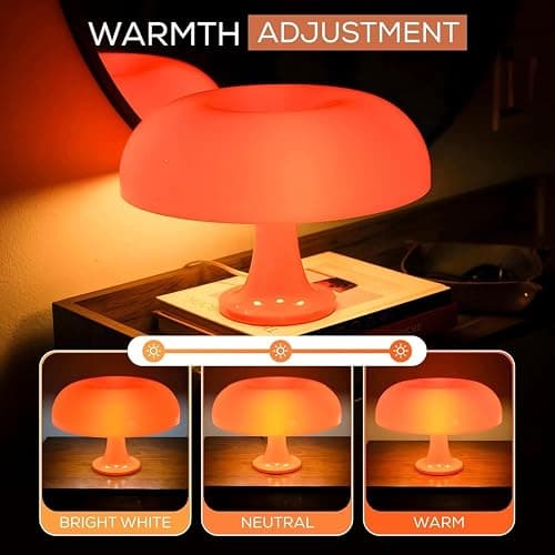 KONTARBOOR Lampe de Table LED - Champignon Vintage – Abat-Jour Orange Laqué, Style Rétro, USB, Interrupteur Rotatif, Décoration Salon ou Chambre thumbnail 4