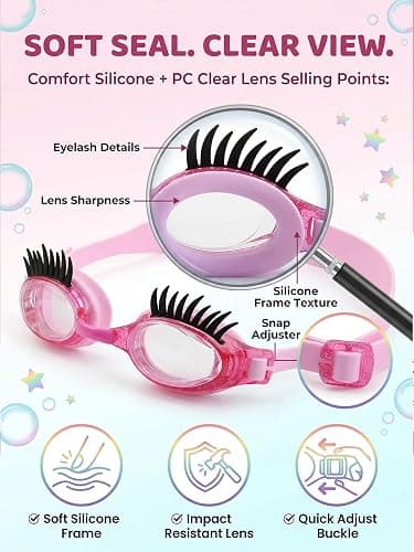 HZMRLSB Goggles with Eyelashes – Anti-Fog No Leak Swim Goggles with Lashes for Girls & Women, Funny for Pool Swimming thumbnail 4