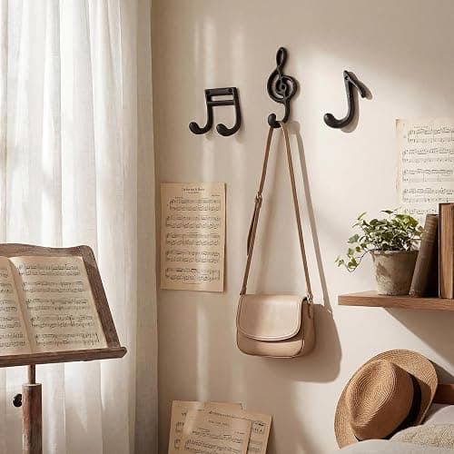 Otoolling 3 Pcs Musical Note Black Finish Cast Iron Hook Musical Note Wall Decorative Hooks with Screws for Music Room Home Kitchen Outdoor Garden Hanging Clothes Caps Bags thumbnail 2