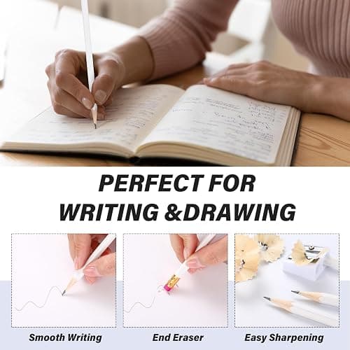 TecUnite 60 Pcs HB Pencils #2 Unsharpened Wood Cased Pencils with Eraser Hexagonal Pencil Cute Graphite No 2 Pen for Adults Gifts Exam School Office Sketching Learning(Pink Series, White) thumbnail 5