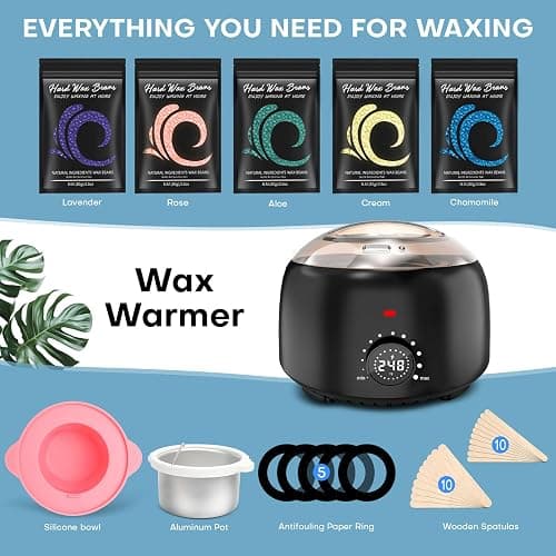 TIKESI Waxing Kit for Women and Men, Digital Wax Warmer with 14OZ 5 Bags Hard Wax Beads, at Home Wax kit for Full Body, Face, Eyebrows, Bikini, Legs, Brazilian & Sensitive Skin thumbnail 6