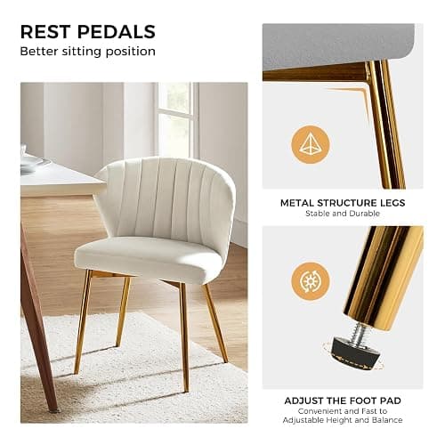FABRICATION HAUS Velvet Dining Chair Upholstered Seat Modern Vanity Kitchen Accent Occasional Chair with Metal Legs for Dining Room & Living Room (1, IVORY) thumbnail 5