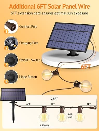 Larkvue 25FT Solar String Lights Outdoor with Remote, Waterproof Dimmable 3 Modes Patio Lights with 10+1 LED Shatterproof G40 Bulbs for Wedding-Brown thumbnail 4