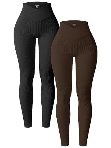 OQQ Women's 2 Piece Yoga Leggings Ribbed Seamless Workout High Waist Cross Over Athletic Exercise Leggings - Image 1