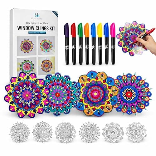 Hula Home Stained Glass Mandala Art Kit - DIY Window Clings with Markers, 10 Suncatchers - Perfect Hobby for Adults, Kids, Teens & Seniors - Ideal Gift for Beginners, Women & Elderly - Image 1