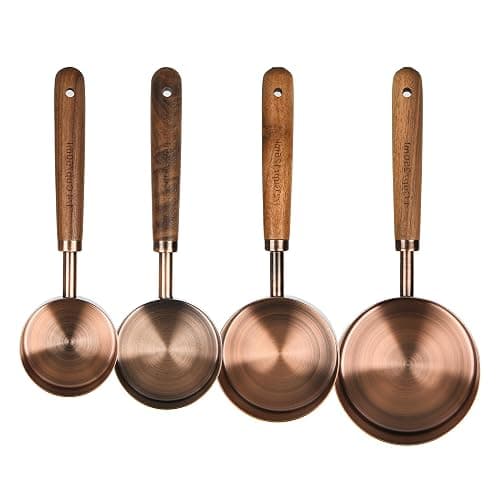 Smithcraft Copper Measuring Cups & Spoons Set 8, Stainless Steel Measuring Cups and Spoons Set for Baking and Kitchen, Metric & US Metal Measure Cup & Spoon with Wood Handle for Dry & Liquid thumbnail 3