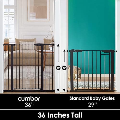 Cumbor 36" Extra Tall Baby Gate for Dogs and Kids with Wide 2-Way Door, 29.7"- 46" Width, and Auto Close Personal Safety for Babies and Pets, Fits Doorways, Stairs, and Entryways, Black thumbnail 2
