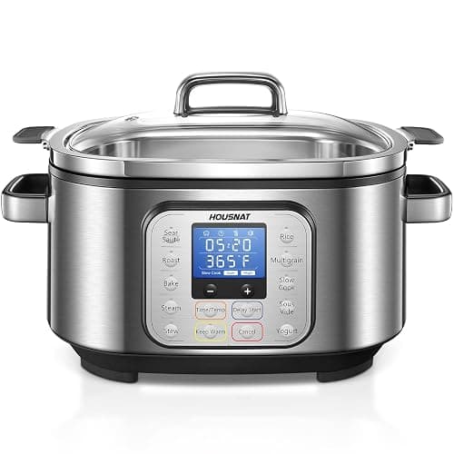 HOUSNAT Slow Cooker, 10 in 1 Programmable Pressure Cooker, 304 Stainless Steel Rice Cookers, Yogurt Maker, 6 QT Sous Vide, Delay Start, Adjustable Temp& Digital Time for Large Families or Entertaining - Image 1
