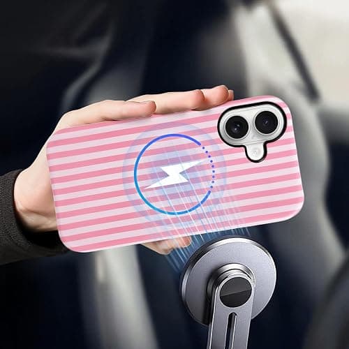 NITITOP for iPhone 16 Plus Case Magnetic Stripe - Pink | Cute, Compatible with MagSafe, Matte, Vertical, For girl woman man boy, Dual-Layer Soft TPU Hard Back, Shockproof thumbnail 4