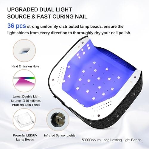 Lavinda 54W UV Nail Lamp, UV Light for Gel Nails, Cordless Rechargeable UV LED Nail Lamp Nail Light with 4 Timer and LCD Display, Professional Fast Curing Lamp Nail Dryer with Black Rhinestone thumbnail 3