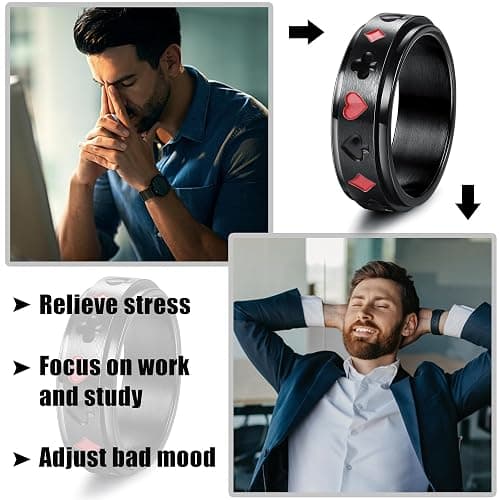 Besteel 16Pcs Stainless Steel Fidget Rings for Men Women Stress Anxiety Relief Rings Black Cool Chain Band Spinner Rings Set for Wedding Promise Mens Rings Pack thumbnail 3