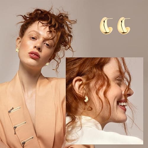 Wgoud Chunky Hoop Earrings Set 14K Gold Plated Hoop Earrings for Women Hypoallergenic, Thick Twisted Huggie Hoops Earring Set thumbnail 3