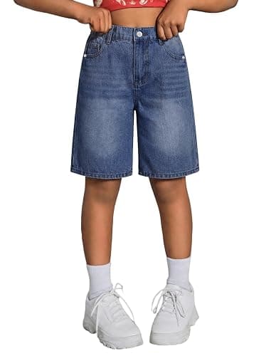 Peakpride Girls Jean Shorts Baggy Wide Leg Washed Bermuda Denim Shorts Straight Leg Cute Summer Y2K Streetwear 7-14Y - Image 1