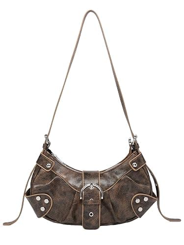 Verdusa Women's Pleated Hobo Shoulder Bags Metallic PU Leather Clutch Handbag - One Size - Brown - Image 1