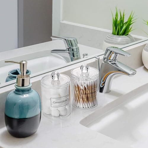 2 Pack Acrylic Qtip Holder Dispenser for Cotton Swabs, Balls, Pads, Floss Picks- Small Clear Plastic Canister Apothecary Jar Set, Bathroom Essentials Accessories Decor, Vanity Makeup Storage Organizer thumbnail 7
