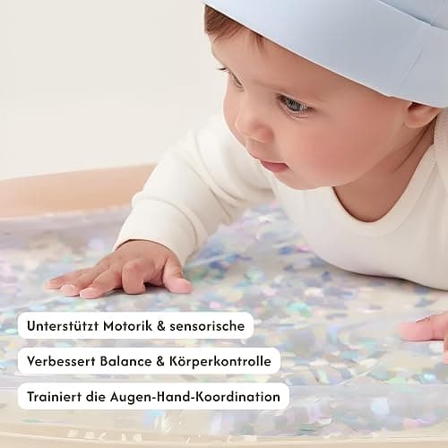 Hakuna Matte Wassermatte Baby 73x42cm – Tummy Time Wassermatte ab 3, 6 & 9 Monate, Sensorik Spielzeug Baby mit Glitzer, Montessori Wasserspielmatte, Bauchlage Spielzeug, Aquarium, BPA-frei, geruchlos thumbnail 4