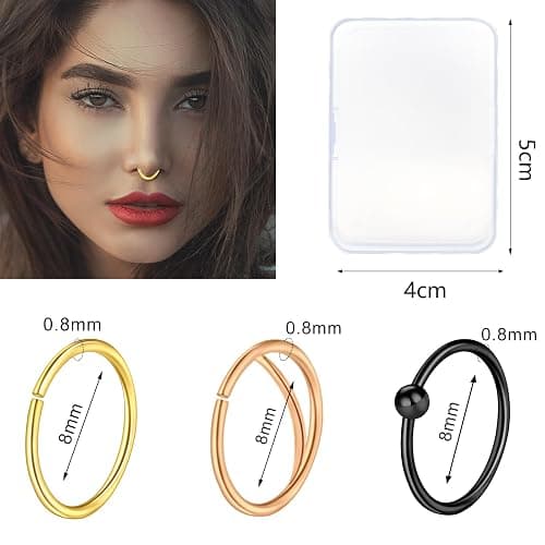 ONESING 32-55 Pcs 20G Nose Rings Hoops & Studs - L Shape, CZ, Stainless Steel Body Piercing Jewelry thumbnail 3