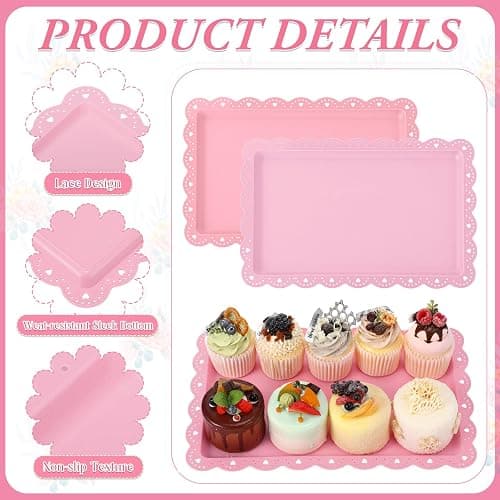 Acellegic 6 Pcs Pink Serving Trays Plastic Platters Dessert Cupcake Holder Party Supplies 14.4 x 9.3 Inches Rectangular Cookie Snack Display Tray for Wedding Restaurant thumbnail 4